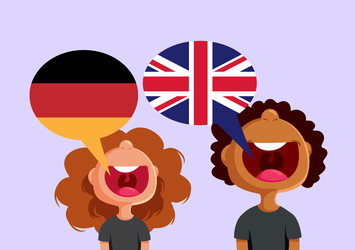 Vektorgrafik: Mädchen spricht deutsch, Junge spricht Englisch